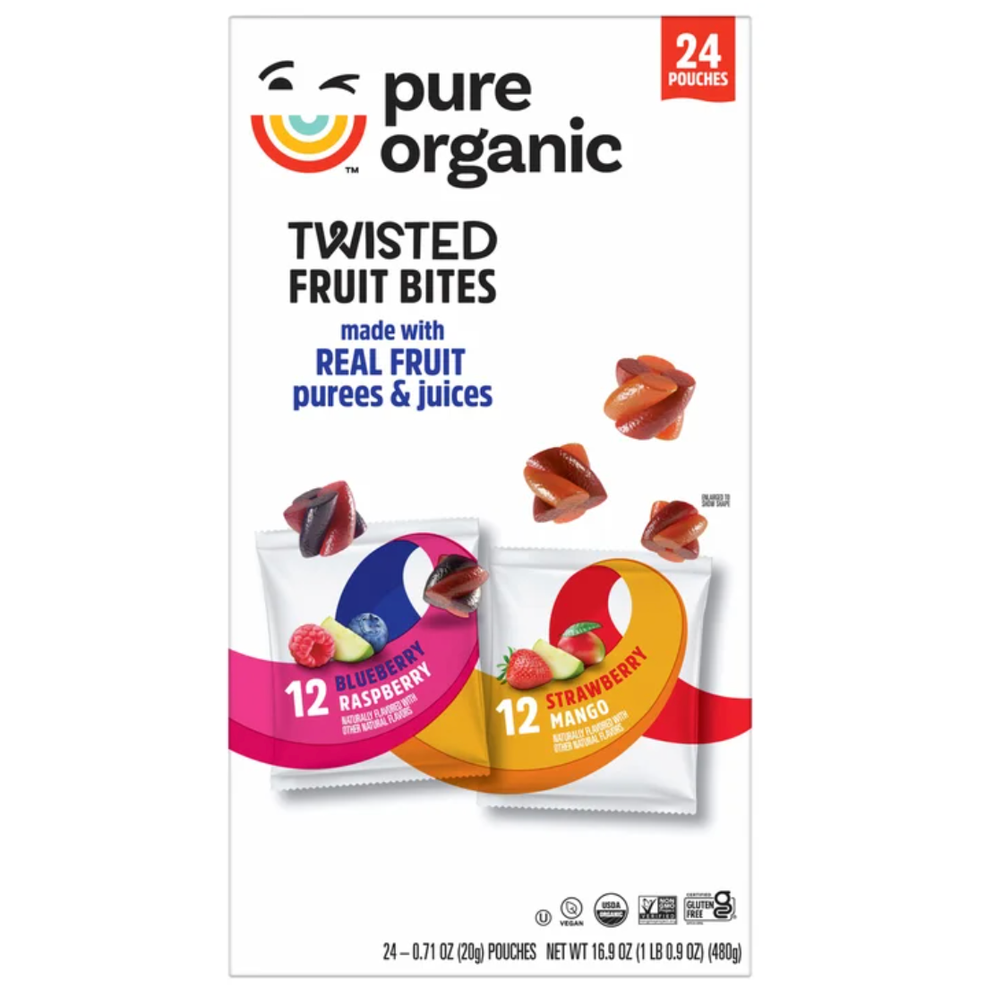 Pure Organic Twisted Fruit Bites, Variety Pack, 0.7 oz (24-Count)