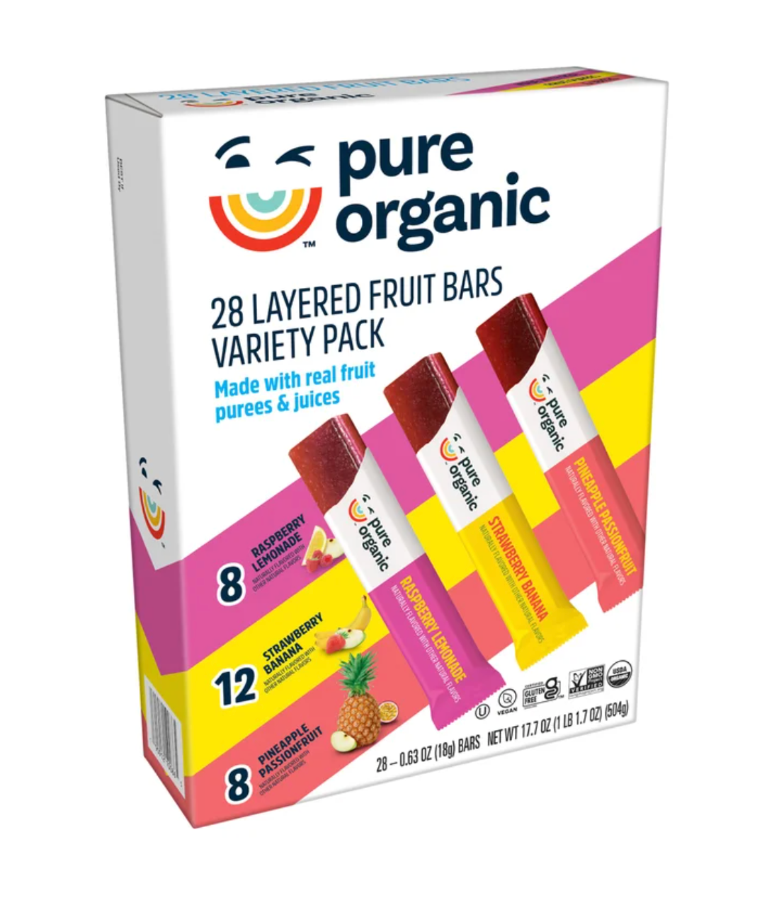 Pure Organic Layered Fruit Bars, Variety Pack, 0.63 oz (28-Count)
