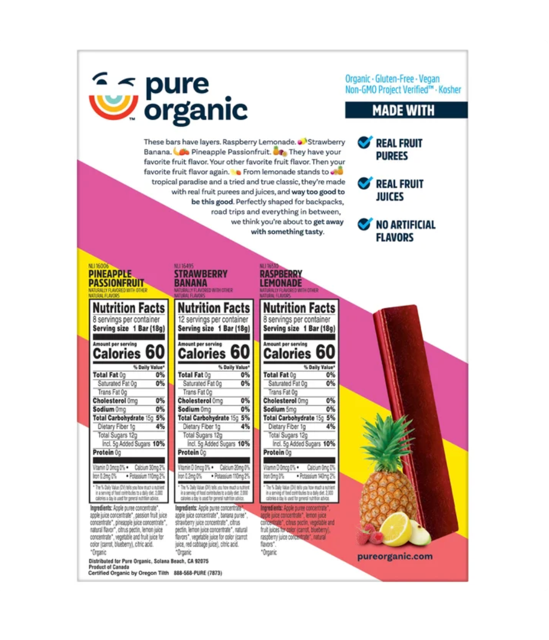 Pure Organic Layered Fruit Bars, Variety Pack, 0.63 oz (28-Count)