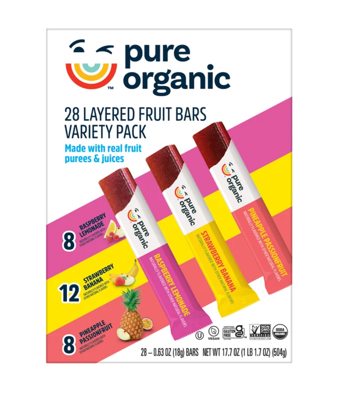Pure Organic Layered Fruit Bars, Variety Pack, 0.63 oz (28-Count)