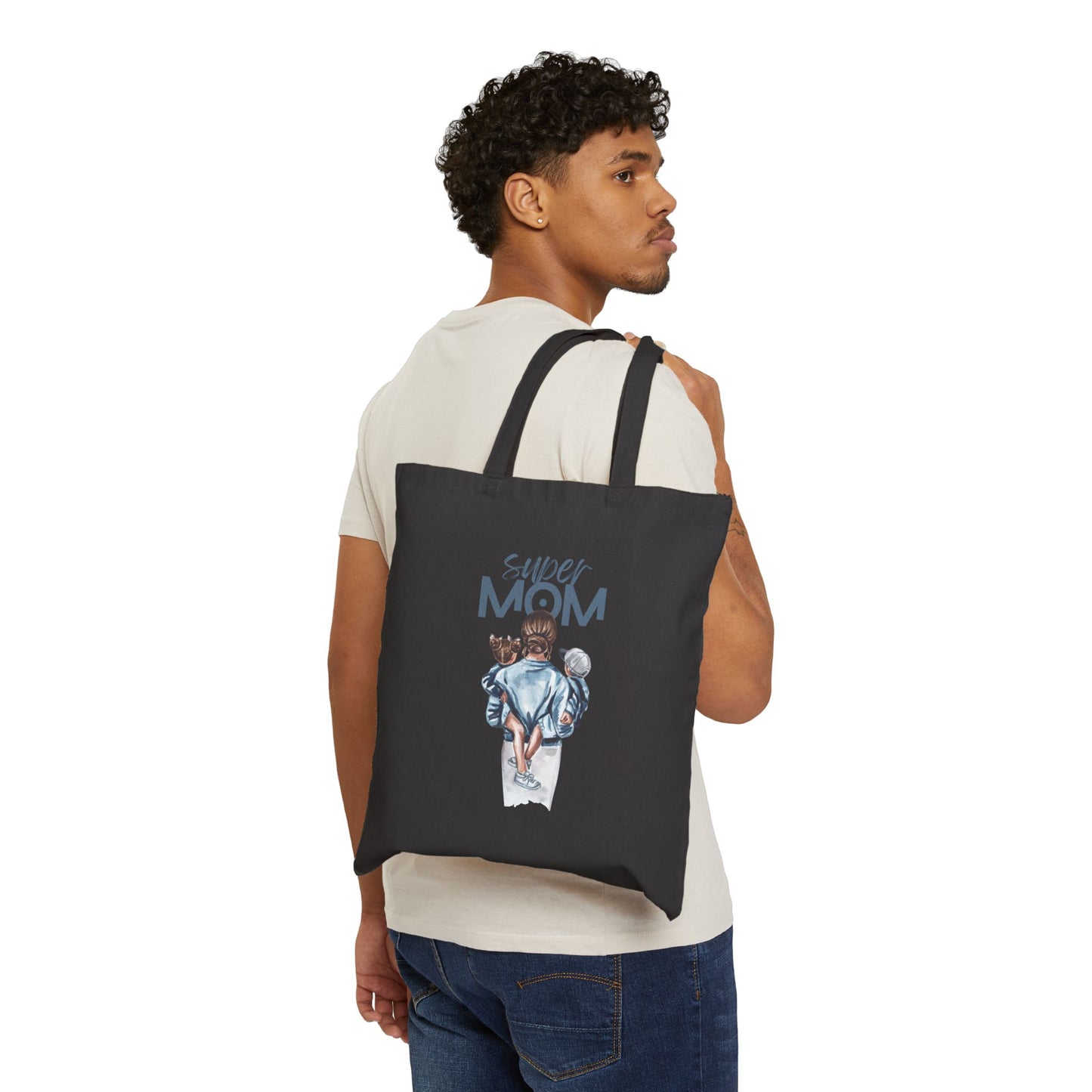 Tote Bag — "Super Mom" Canvas Tote with Mom and Kids Illustration | Mother's Day Gift