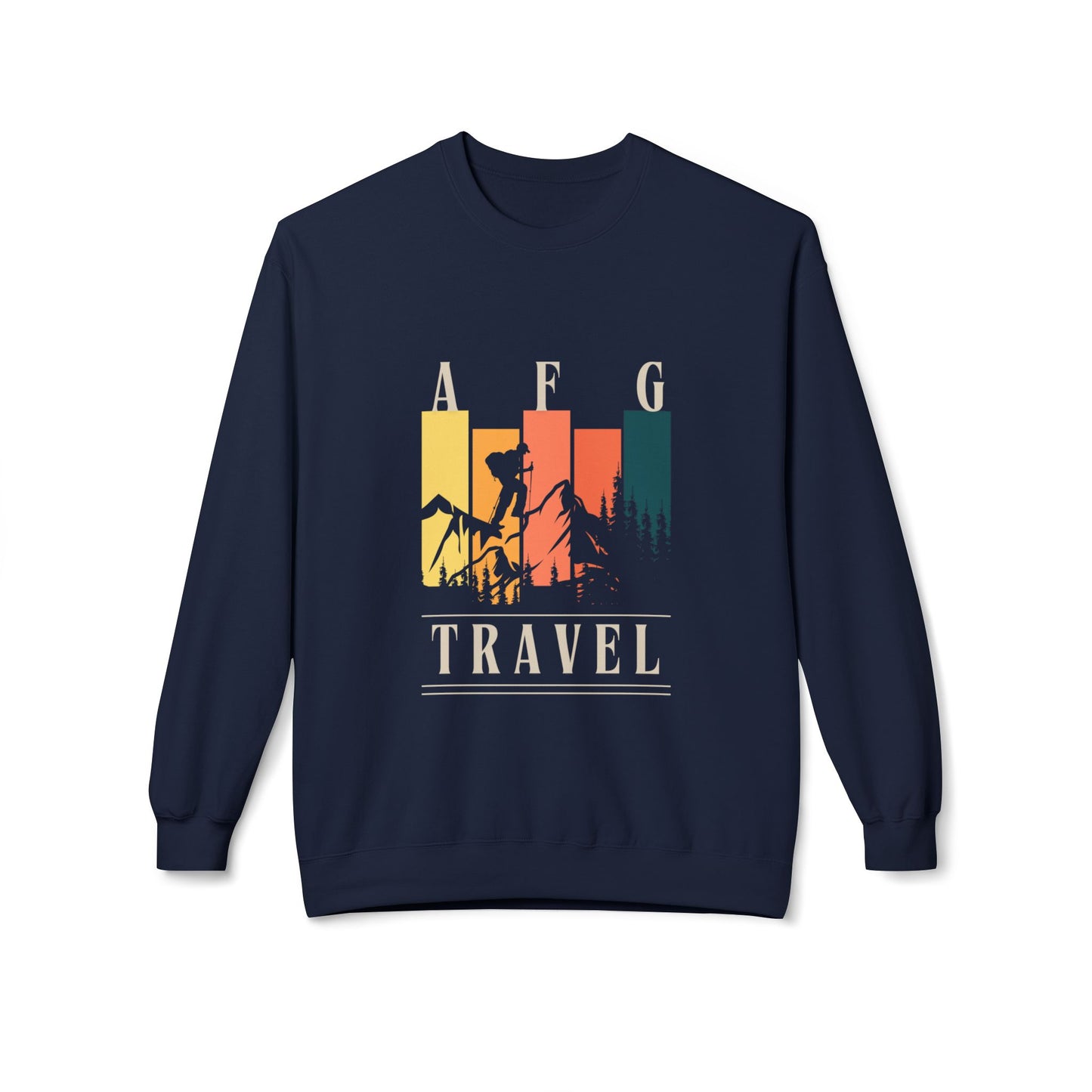AFG Travel Crewneck Sweatshirt — Vintage Hiker Sunset Graphic