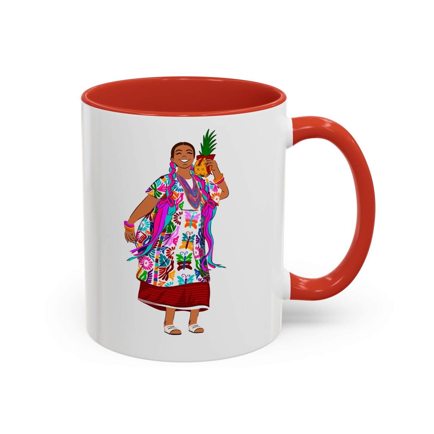 Accent Coffee Mug — Colorful Hawaiian Woman with Pineapple Illustration