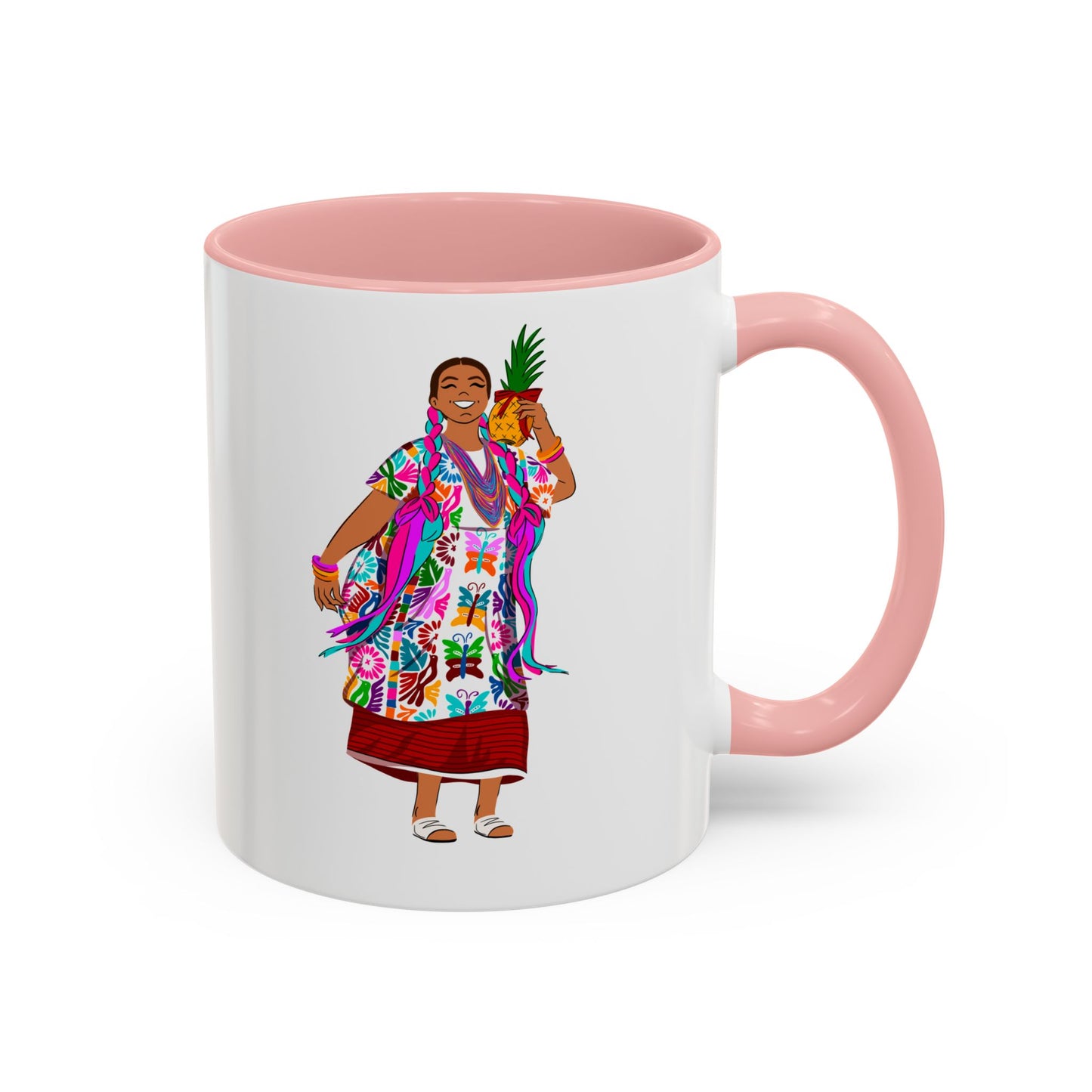 Accent Coffee Mug — Colorful Hawaiian Woman with Pineapple Illustration