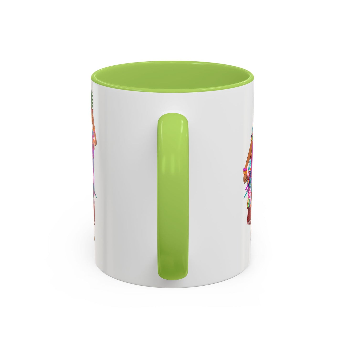 Accent Coffee Mug — Colorful Hawaiian Woman with Pineapple Illustration