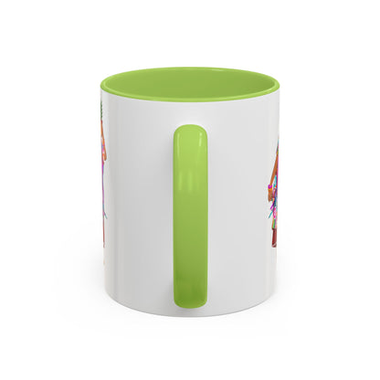 Accent Coffee Mug — Colorful Hawaiian Woman with Pineapple Illustration
