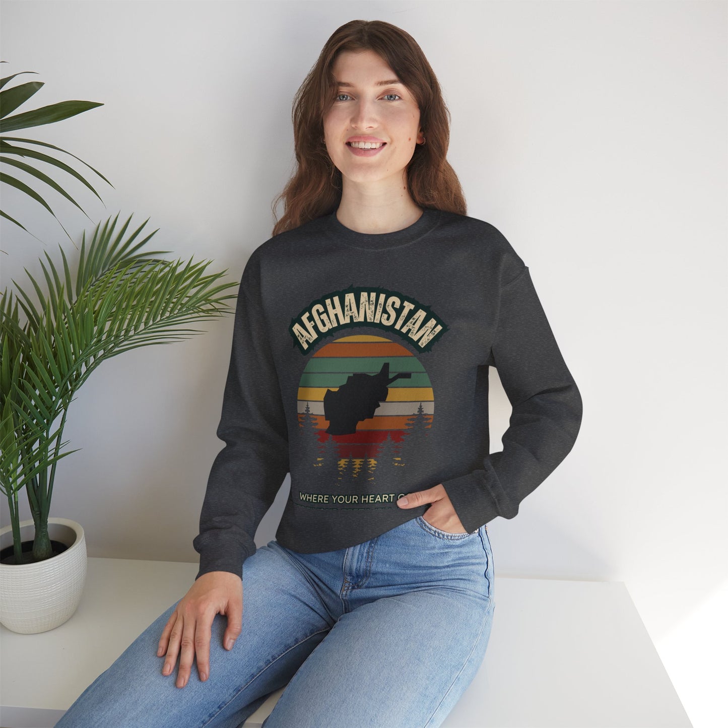 Afghanistan Retro Mountain Crewneck Sweatshirt – Where Your Heart Is