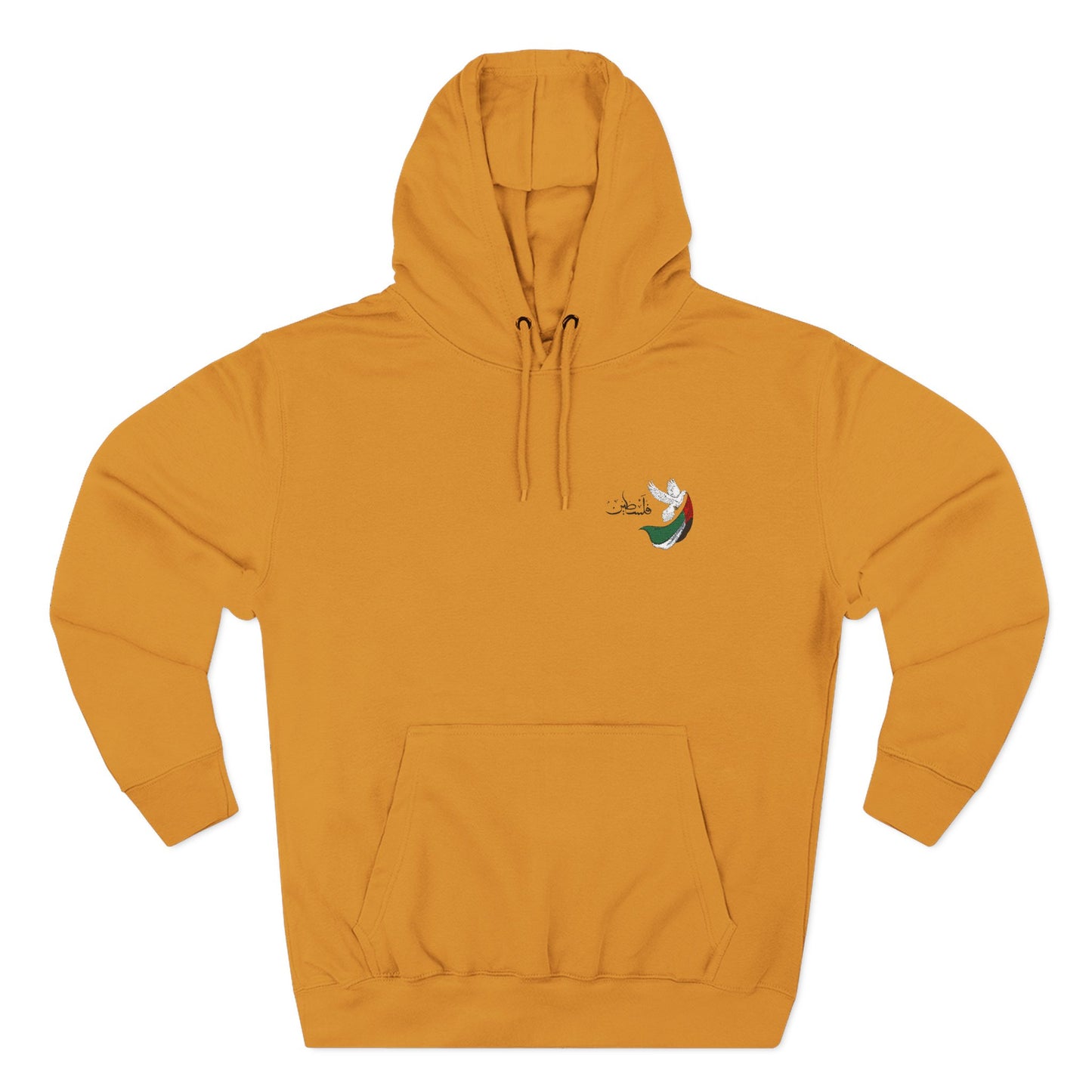 Minimal Crescent Peace Palestine Hoodie — Small Chest Graphic Fleece Pullover