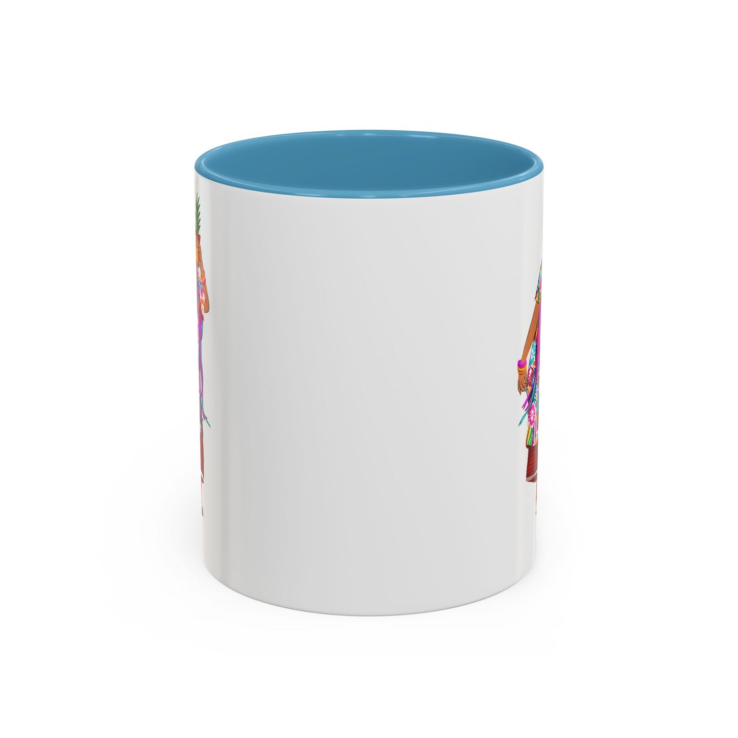 Accent Coffee Mug — Colorful Hawaiian Woman with Pineapple Illustration