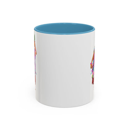 Accent Coffee Mug — Colorful Hawaiian Woman with Pineapple Illustration