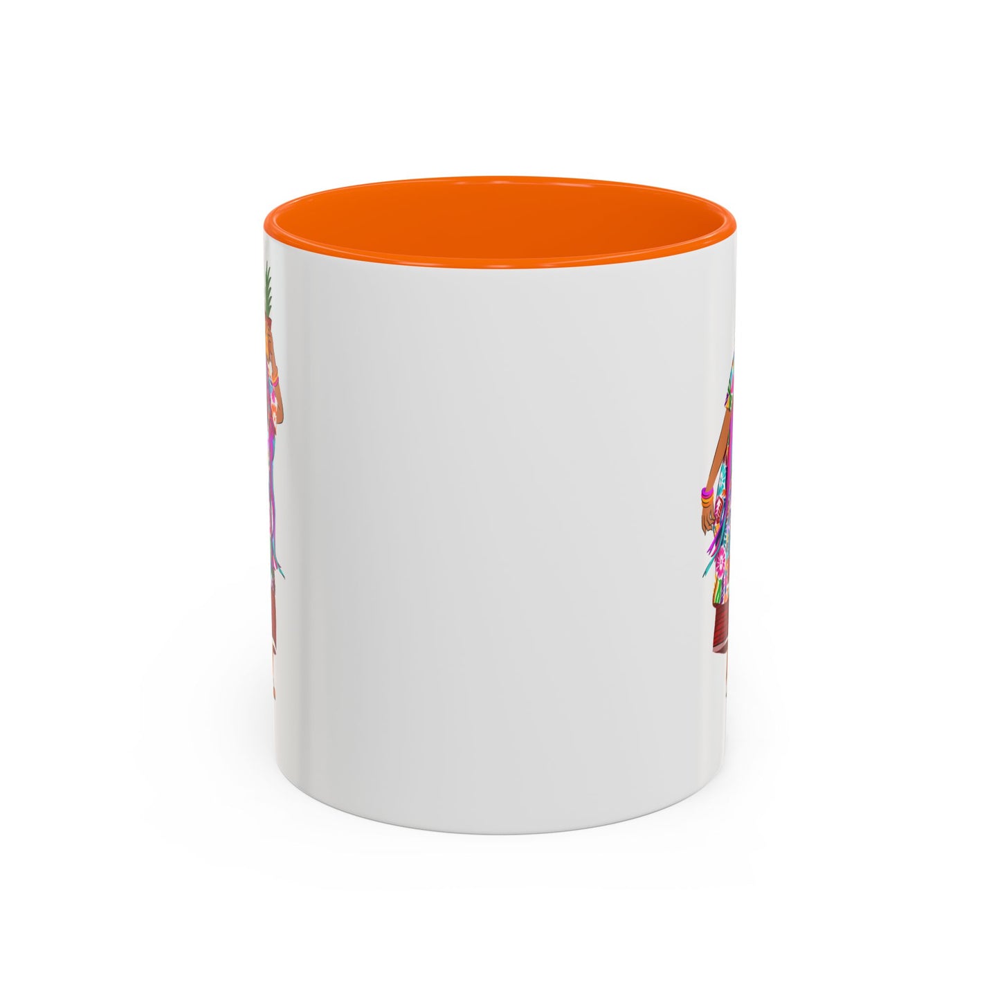 Accent Coffee Mug — Colorful Hawaiian Woman with Pineapple Illustration