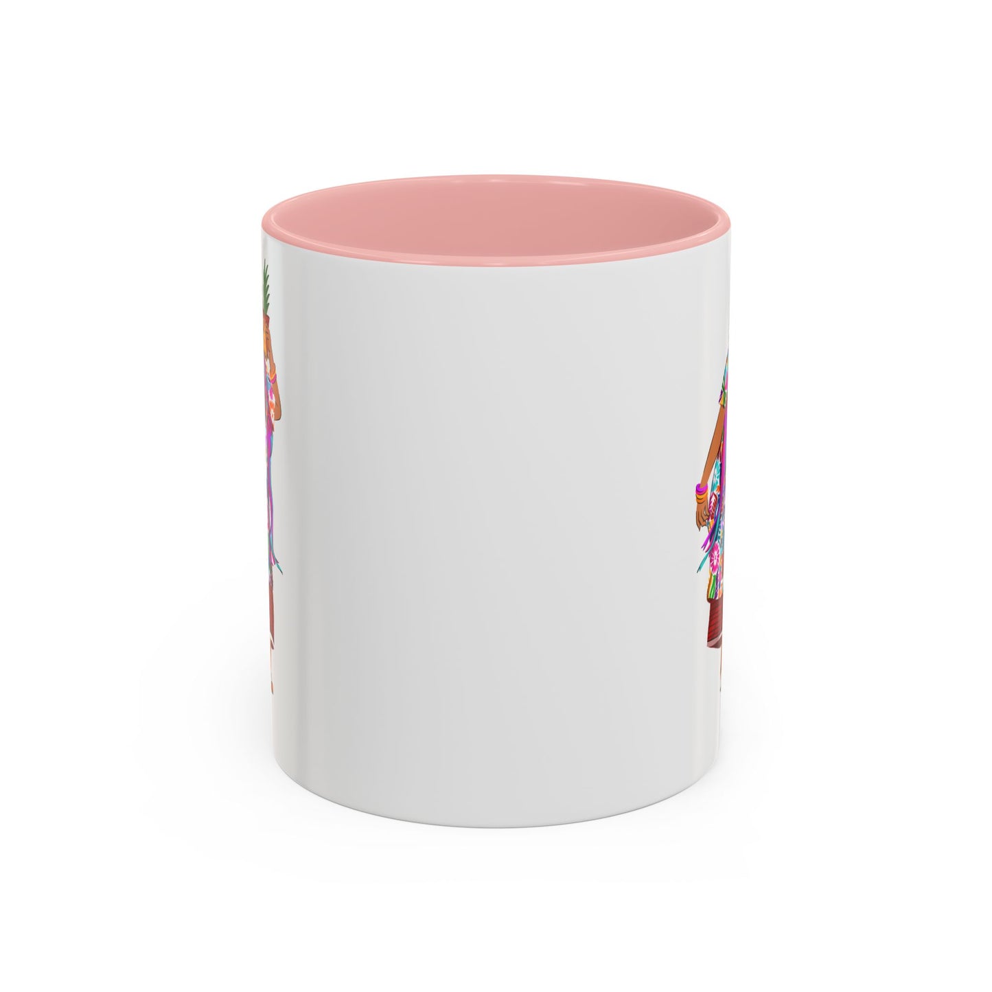 Accent Coffee Mug — Colorful Hawaiian Woman with Pineapple Illustration