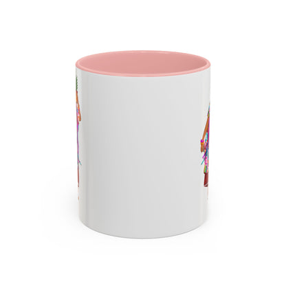 Accent Coffee Mug — Colorful Hawaiian Woman with Pineapple Illustration