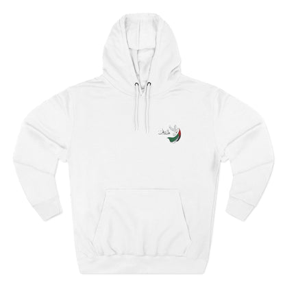 Minimal Crescent Peace Palestine Hoodie — Small Chest Graphic Fleece Pullover