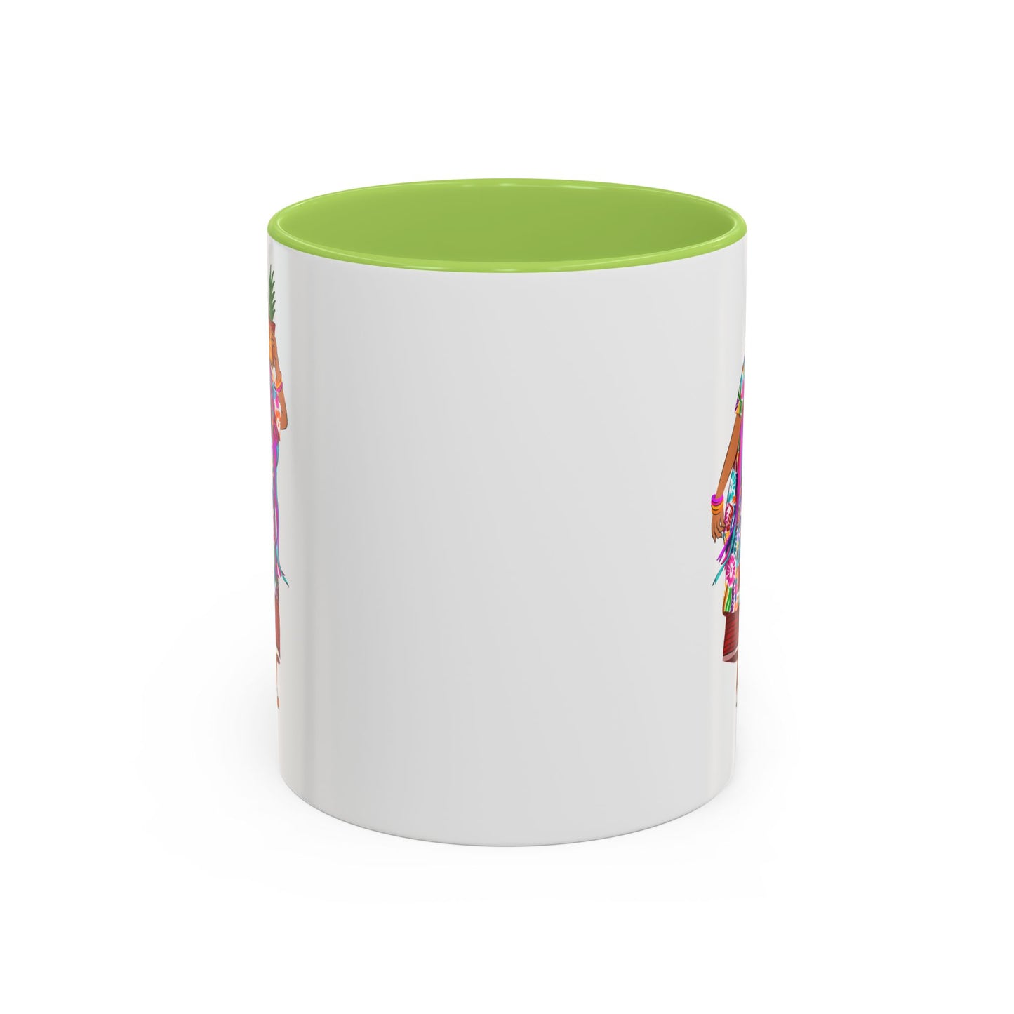 Accent Coffee Mug — Colorful Hawaiian Woman with Pineapple Illustration