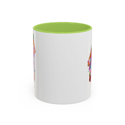 Accent Coffee Mug — Colorful Hawaiian Woman with Pineapple Illustration