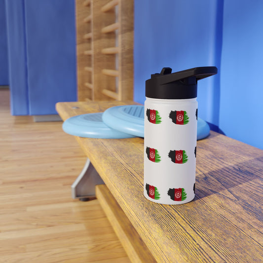 Afghanistan Flag Stainless Steel Water Bottle – Repeating Brushstroke Design