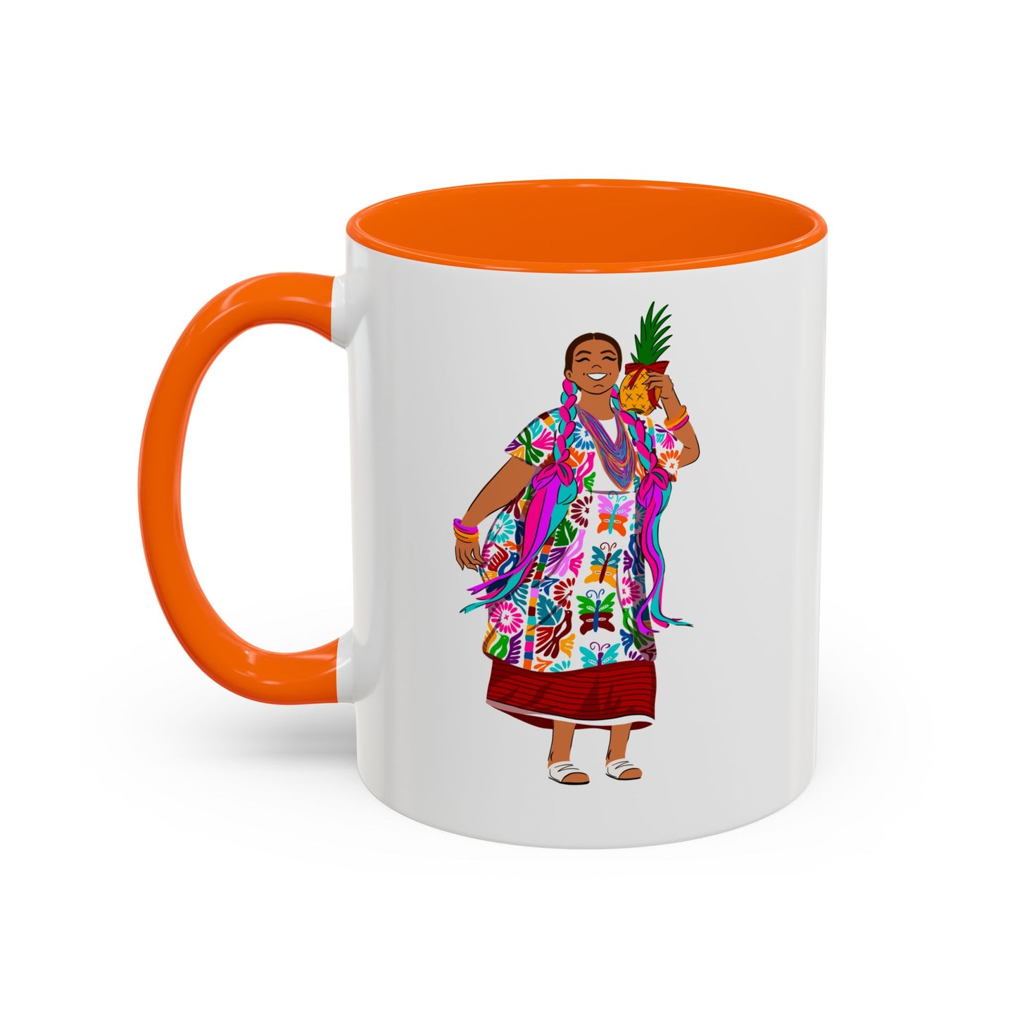 Accent Coffee Mug — Colorful Hawaiian Woman with Pineapple Illustration