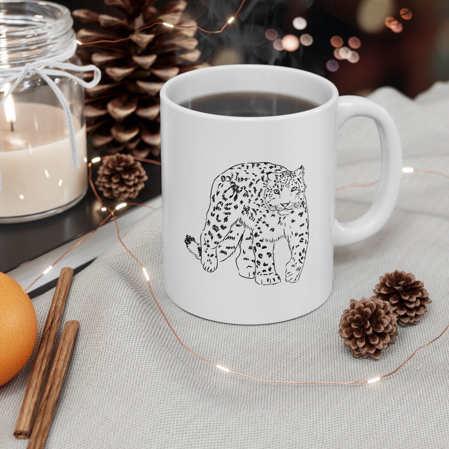 Snow Leopard Ceramic Mug - 11oz & 15oz Coffee Cup for Animal Lovers