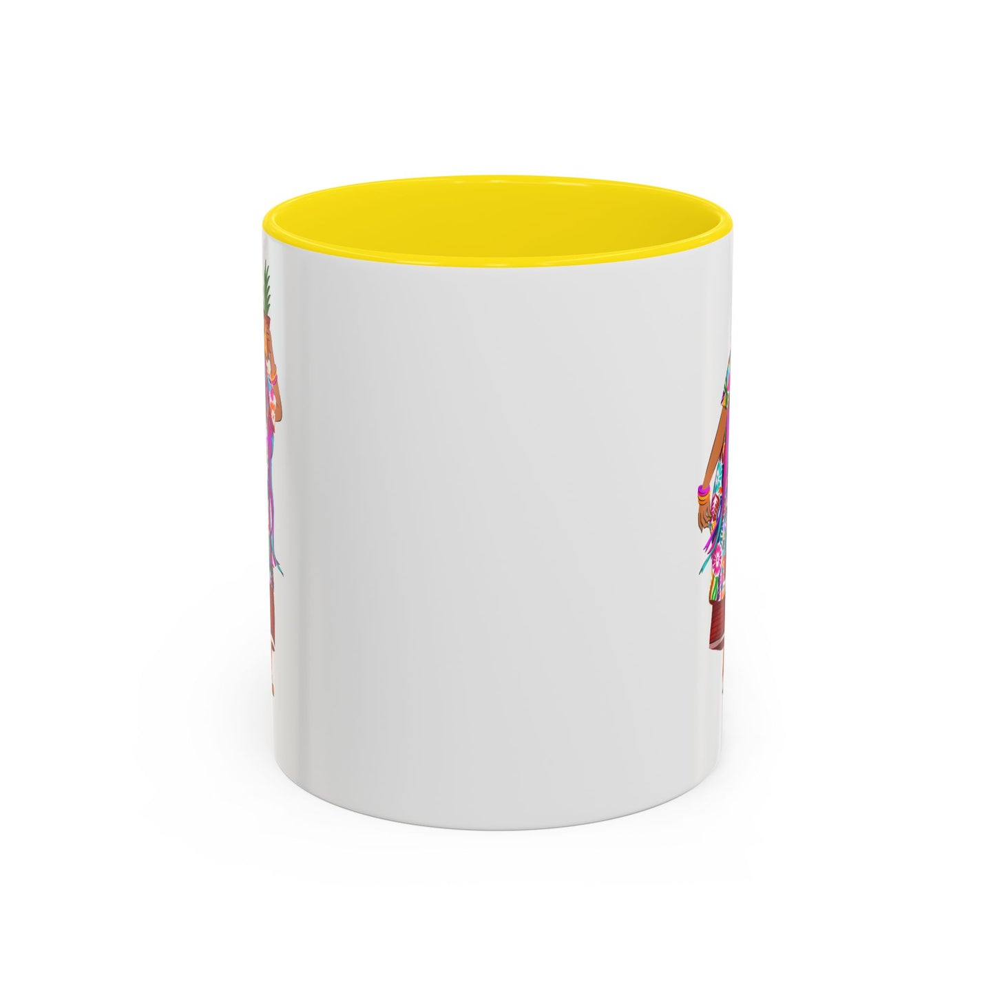 Accent Coffee Mug — Colorful Hawaiian Woman with Pineapple Illustration