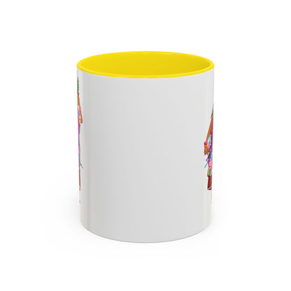 Accent Coffee Mug — Colorful Hawaiian Woman with Pineapple Illustration