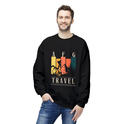 AFG Travel Crewneck Sweatshirt — Vintage Hiker Sunset Graphic