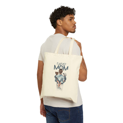Tote Bag — "Super Mom" Canvas Tote with Mom and Kids Illustration | Mother's Day Gift