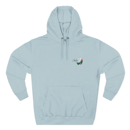 Minimal Crescent Peace Palestine Hoodie — Small Chest Graphic Fleece Pullover