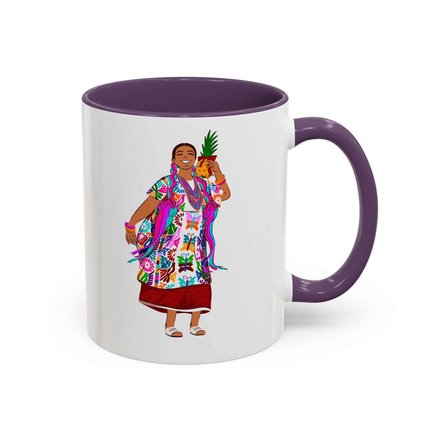 Accent Coffee Mug — Colorful Hawaiian Woman with Pineapple Illustration