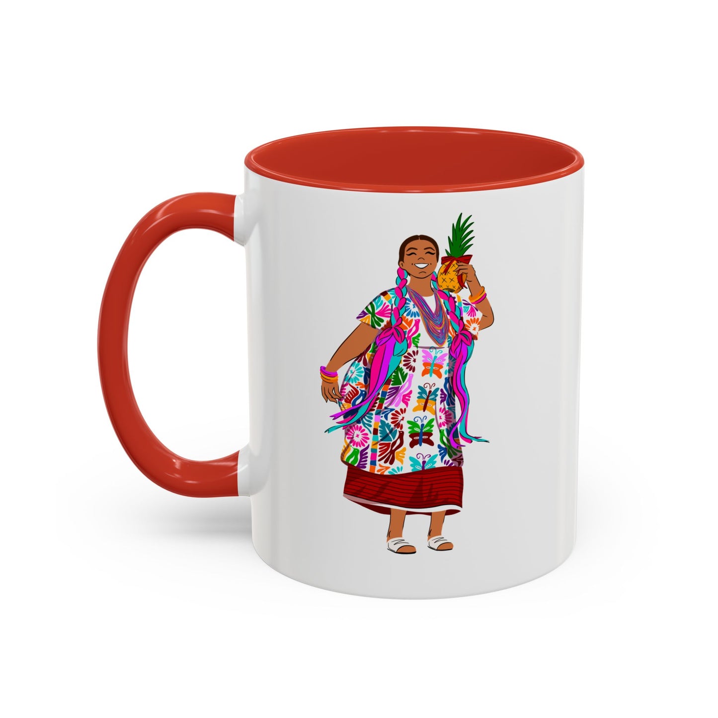 Accent Coffee Mug — Colorful Hawaiian Woman with Pineapple Illustration
