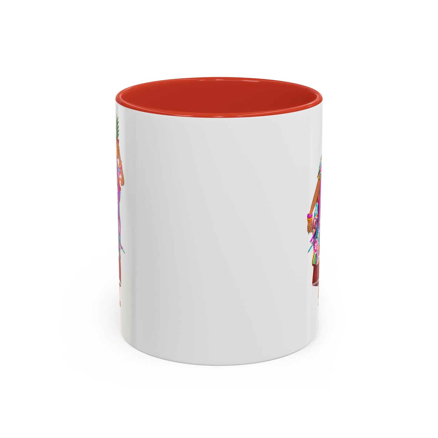 Accent Coffee Mug — Colorful Hawaiian Woman with Pineapple Illustration