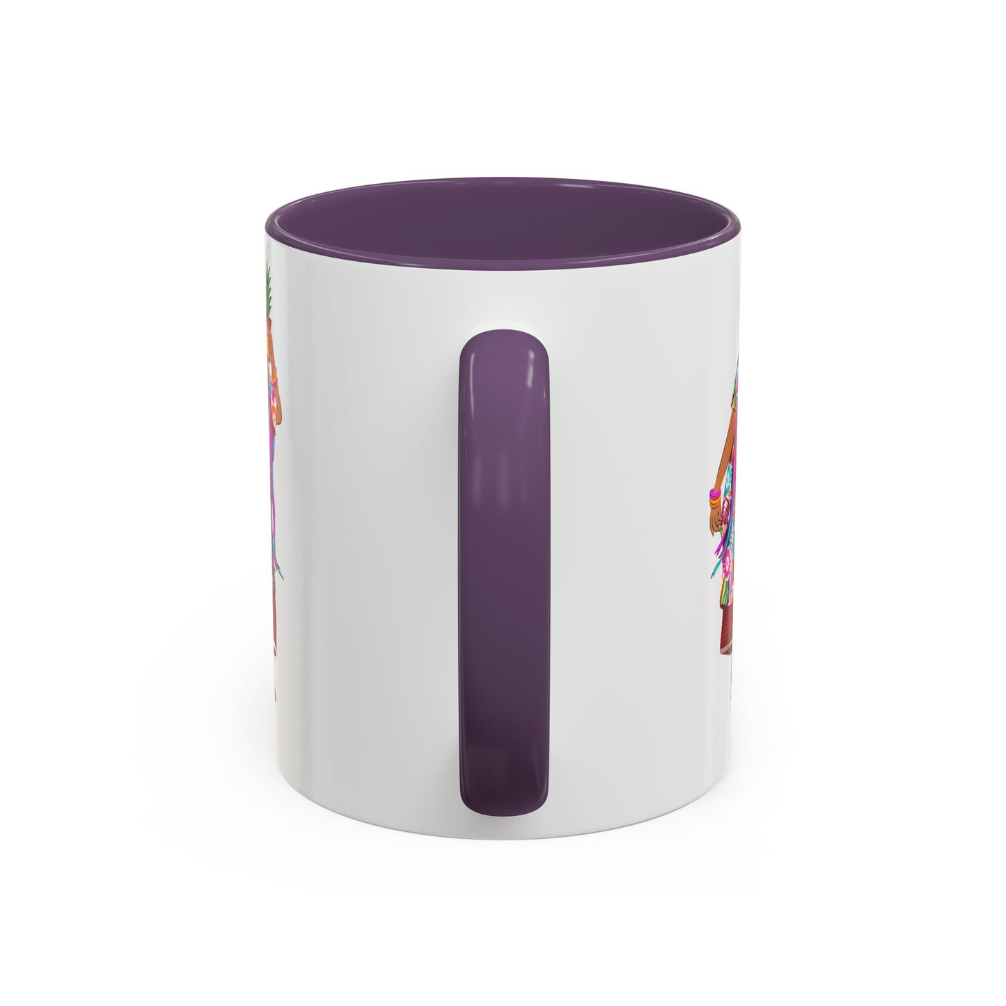 Accent Coffee Mug — Colorful Hawaiian Woman with Pineapple Illustration
