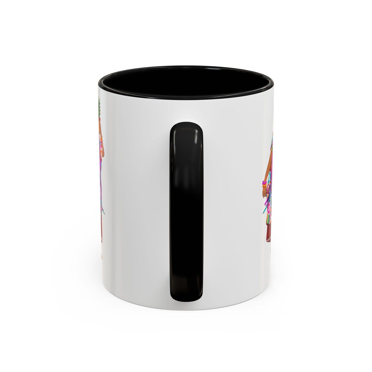Accent Coffee Mug — Colorful Hawaiian Woman with Pineapple Illustration