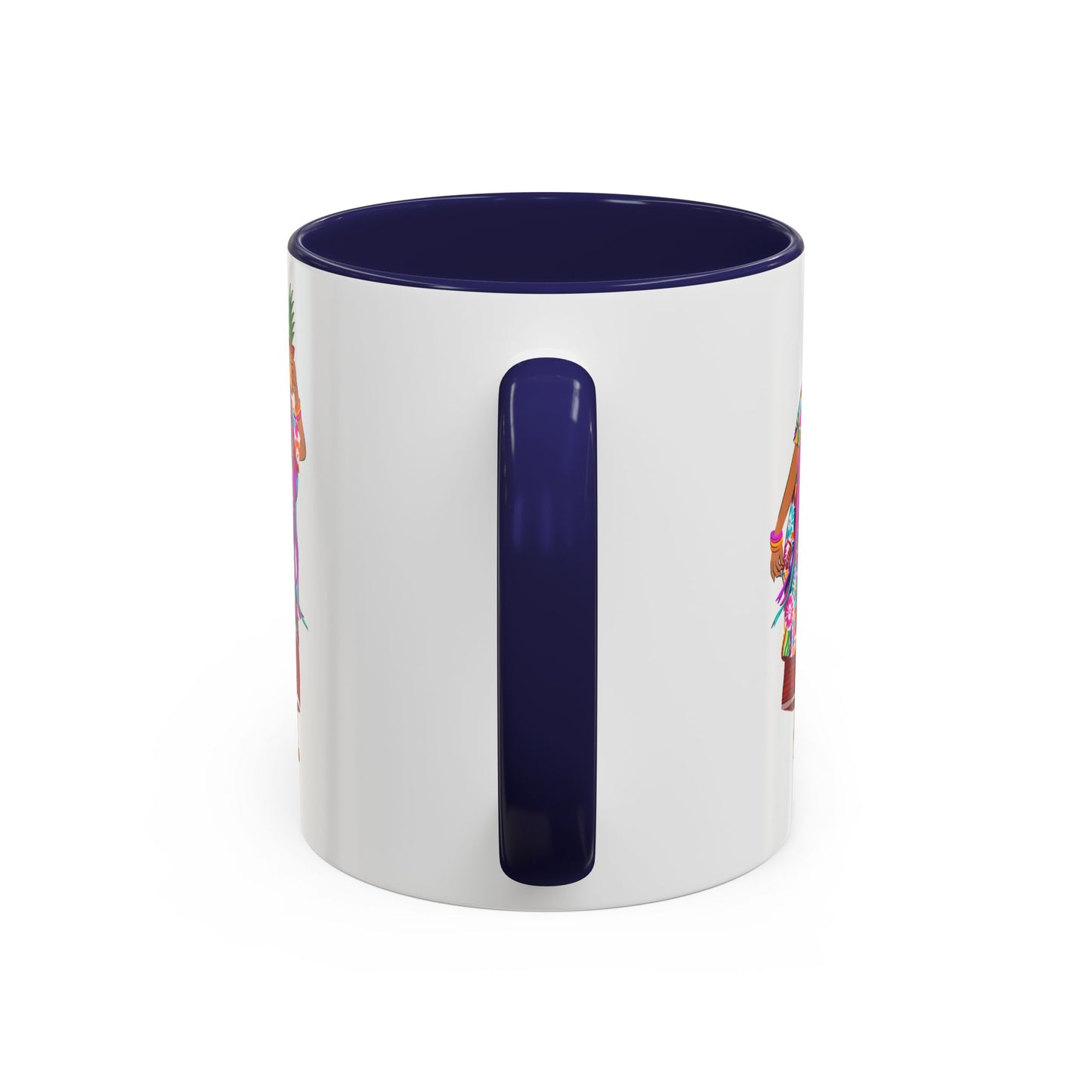 Accent Coffee Mug — Colorful Hawaiian Woman with Pineapple Illustration