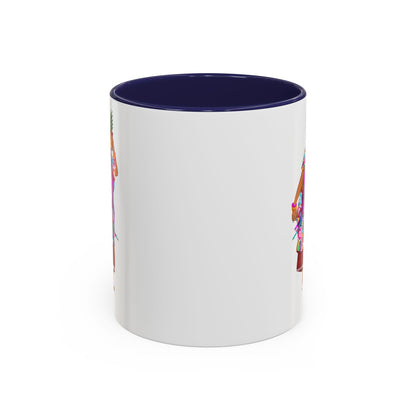 Accent Coffee Mug — Colorful Hawaiian Woman with Pineapple Illustration