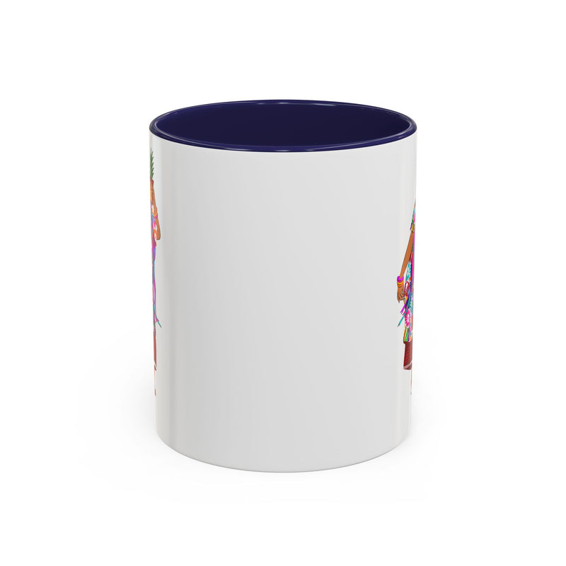 Accent Coffee Mug — Colorful Hawaiian Woman with Pineapple Illustration