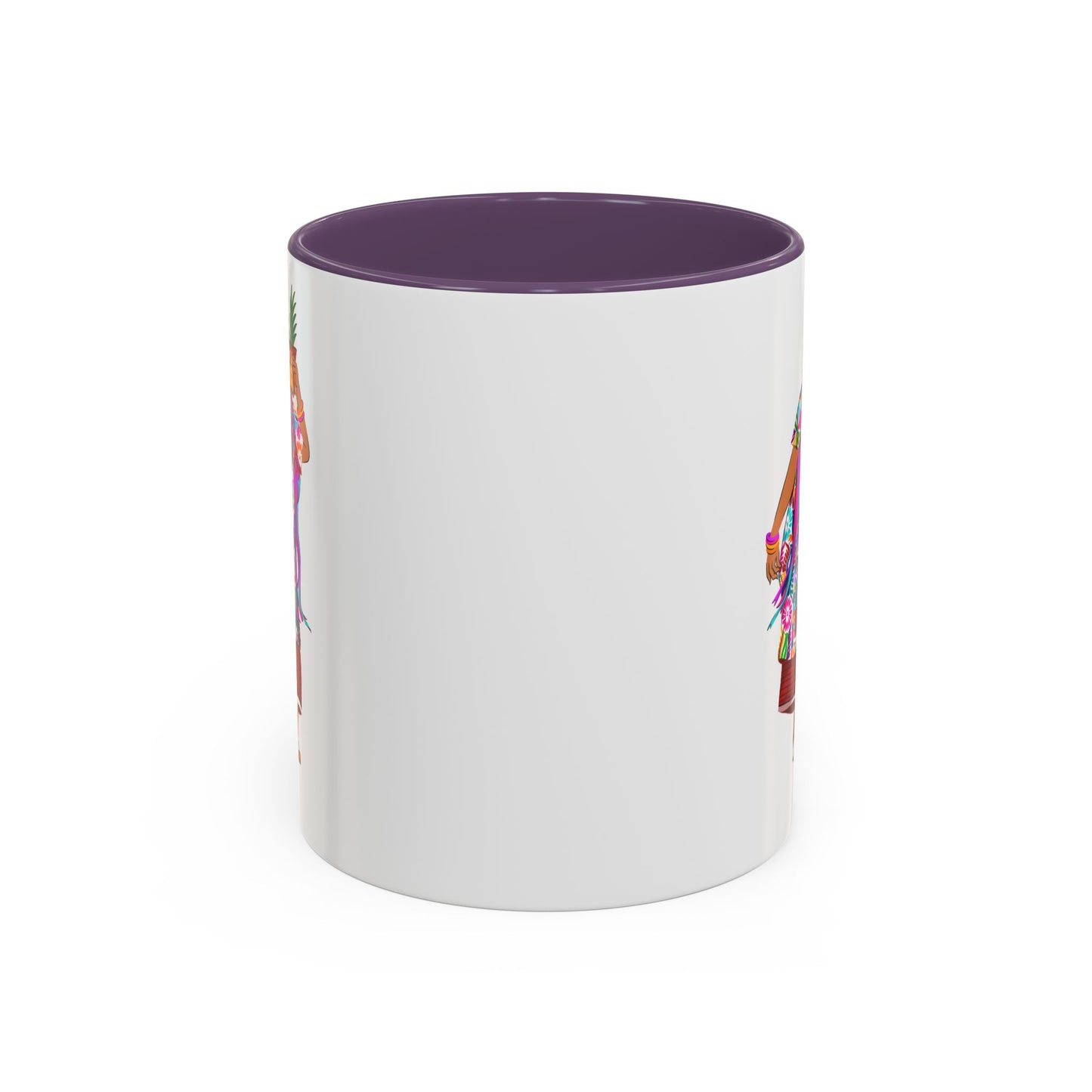 Accent Coffee Mug — Colorful Hawaiian Woman with Pineapple Illustration
