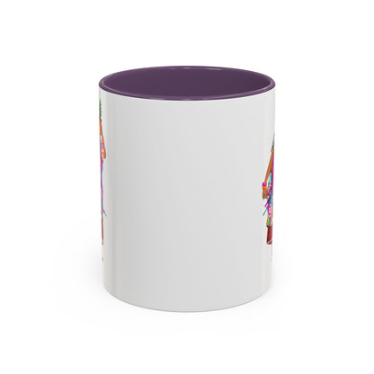 Accent Coffee Mug — Colorful Hawaiian Woman with Pineapple Illustration