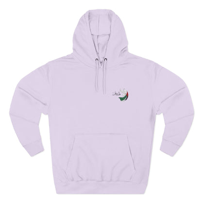 Minimal Crescent Peace Palestine Hoodie — Small Chest Graphic Fleece Pullover