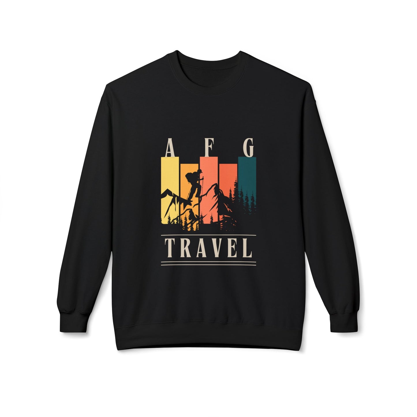 AFG Travel Crewneck Sweatshirt — Vintage Hiker Sunset Graphic