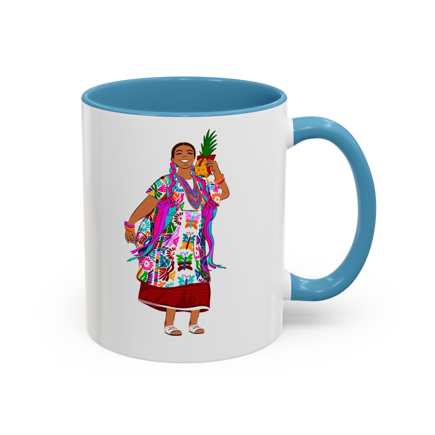 Accent Coffee Mug — Colorful Hawaiian Woman with Pineapple Illustration