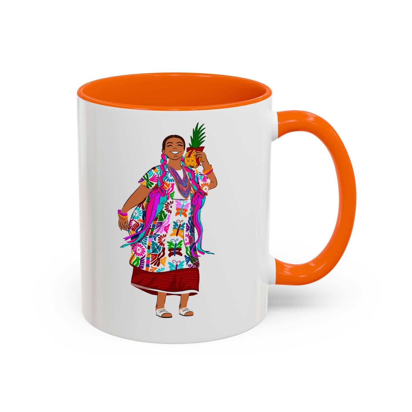 Accent Coffee Mug — Colorful Hawaiian Woman with Pineapple Illustration