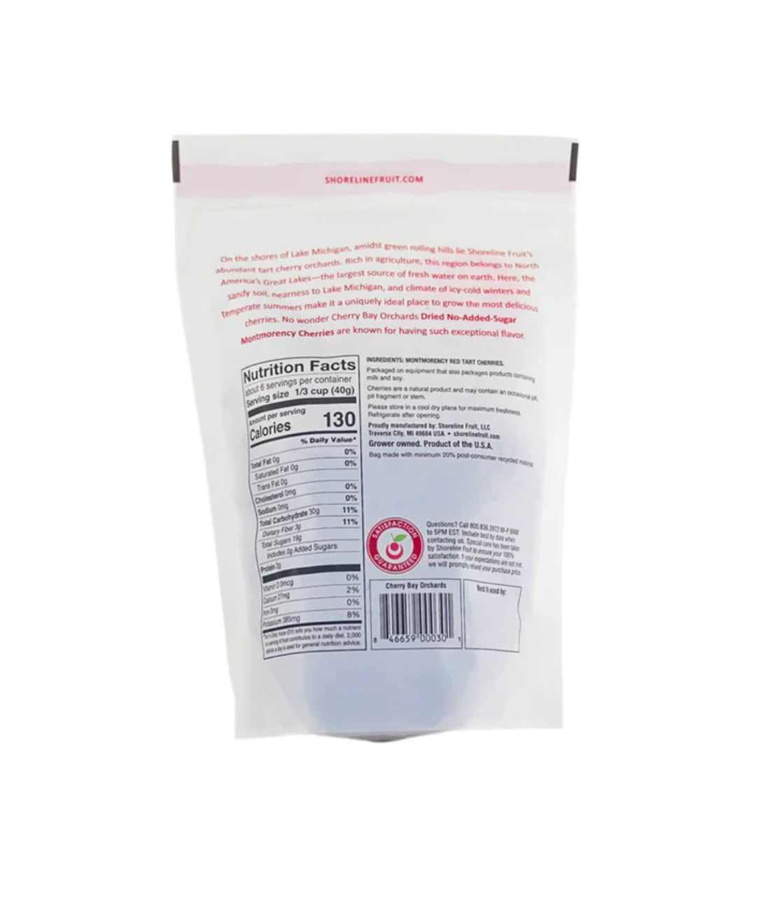 Cherry Bay Orchards No-Added-Sugar Dried Montmorency Cherries, 8 oz Bag (2-Pack)